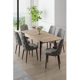 Hanah home trpezarijski set Nola, sto na razvlačenje i 6 stolica, ploča u dekoru travertina, braon noge, siva tkanina Babyface | Eponuda.com