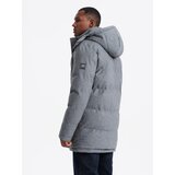 Ombre Warm long men's parka jacket with wool - grey melange | Shoptok.si