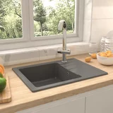 vidaXL kuhinjsko pomivalno korito z luknjo ovalno siv granit