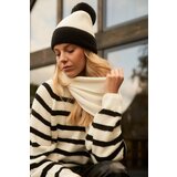 Marisse Black And White Pompom Hat Cene