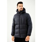 River Club Men's Navy Blue Thick Lined Hooded Water And Windproof Inflatable Winter Coat Cene