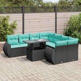  Vrtna garnitura - 9-dijelni set vrtnih sofa s jastucima crni od poliratana bagrem - Crna sa spremištem 1 | shoptok.hr