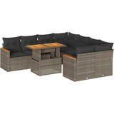 vidaXL 9-dijelni set vrtnih sofa poliratan i bagrem s jastucima sivi | shoptok.hr