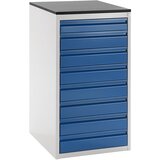RAU Predalnik s teleskopskimi vodili, višina 1030 mm, predali 1 x 90, 7 x 120 mm, svetlo siva / encijan modra, širina 580 mm | Shoptok.si