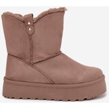 Boto Women's Snow Boots On Platform With Fur Dark Beige Evelira | Shoptok.si