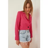 Happiness İstanbul Women's Pink Linen Short Bolero Jacket