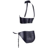 Cottelli Bondage - svetleč komplet odprtega modrčka z manšetami (črn) - M | Shoptok.si