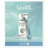 Gillette Venus Set brivnik Venus Smooth 1 kos + nadomestne britvice 1 kos + gel za britje Satin Care Sensitive Aloe Vera 75 ml za ženske