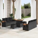vidaXL 9 delni vrtna sofa set z blazinami črna poli ratan akacija Cene