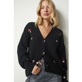 Happiness İstanbul Women's Black Floral Embroidered One Button Knitwear Cardigan Cene