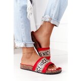 EVENTO Slippers On Cork Sole With Cubic Zirconia Red Be Nice | shoptok.hr