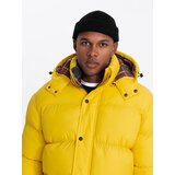 Ombre Men's puffer jacket with check lining - yellow | Shoptok.si