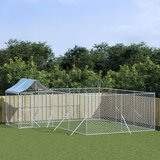 vidaXL Zunanja pasja ograda s streho srebrna 6x6x2,5 m pocinkano jeklo Cene