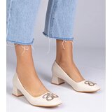Gemre Beige low-heeled pumps with rhinestones Cahes | Shoptok.si