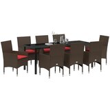 Set stola i stolica s jastukom 9 pcs Smeđa PE ratan | shoptok.hr