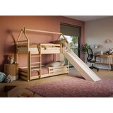 Molarem Home Drveni dječji krevet na kat Play s toboganom - svijetlo drvo - 180x80 - Bez madraca | shoptok.hr