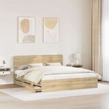 vidaXL konstrukcija postelje s predalom sonoma hrast 200 x 200 cm, (5000113634) | Shoptok.si