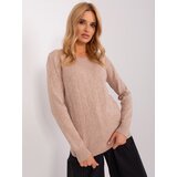 Fashion Hunters Dark beige classic sweater made of knitted cotton Cene