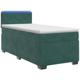 vidaXL Krevet s box springom madracem i LED-om Tamnozelena Baršun - Tamnozelena 90 x 200 cm Dizajn s rombovima | shoptok.hr