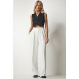  Women's White Palazzo Pants with Pockets Cene