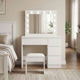  Kozmetički toaletni stolić s ogledalom i LED rasvjetom, 4 ladice + stolica, ModernHome | shoptok.hr