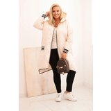 Kesi Włoski Plus Size women's quilted jacket with a hood and sporty cuffs beige | Shoptok.si