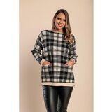 Fenzy mehak pulover s karo potiskom, črno-bež | Shoptok.si