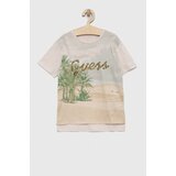 Guess Otroška bombažna kratka majica bež barva | Shoptok.si