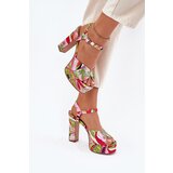 Boto Patterned Heeled Sandals And Platform Pink-Green Slaria | shoptok.hr