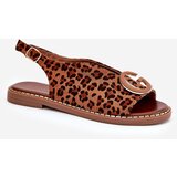 Boto Flat Sandals With Decoration Leopard Brown Haliones | shoptok.hr