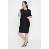 By Saygı Staple Detailed Style Lycra Plus Size Dress Black Cene