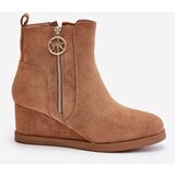 Boto Insulated wedge boots with decorative zipper eco suede camel Leretha | ePonuda.com