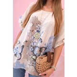 Kesi Włoski Women's cotton shirt with butterflies and flowers beige | Shoptok.si