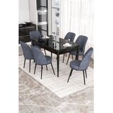 Hanah home trpezarijski set Kor, sto na razvlačenje i 6 stolica, ploča u dekoru crnog mermera, dimno siva tkanina Jerry | Eponuda.com