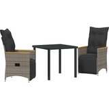vidaXL 3 Delni Vrtni Jedilni Set z Blazinami Siva Poli Ratan | Shoptok.si