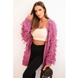 Kesi Włoski Women's cardigan with fringes and a loose fit purple Cijene