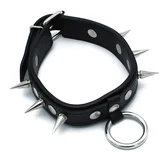 Leather Spiked Collar with O-Ring Black