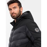 Ombre Pikowana męska kurtka z łączonych materiałów z wysokim kołnierzem – czarna | Shoptok.si