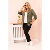Kesi Włoski Plus Size women's viscose blazer with long sleeves and collar khaki | Shoptok.si