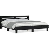 Maison Chic Posteljni okvir - Dvoposteljna postelja - Zakonska postelja z vzglavjem črn 160x200 cm inženirski les-J5820, (21773310) | Shoptok.si