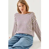 Bianco Lucci Women's Striped Shoulder Buttoned Sweater