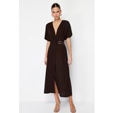 Trendyol Brown Double Breasted Tie Detailed Midi Woven Dress Cene