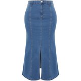 Trendyol Curve Blue Slit Detailed Midi Denim Skirt Cene