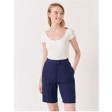 Jimmy Key Navy Blue High Waist Woven Linen Shorts cene