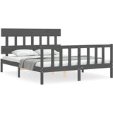 The Living Store Posteljni okvir z vzglavjem siv trden les - Posteljni Okvir, (21523253) | Shoptok.si