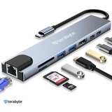  Adapter Terabyte Type C na RJ45 2xUSB 3.0 HDMI 2xPD SD TF 8 u 1 sivi | ePonuda.com