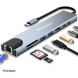 Adapter Terabyte Type C na RJ45 2xUSB 3.0 HDMI 2xPD SD TF 8 u 1 sivi