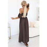 numoco basic 614-1 Boho maxi dress with off-the-shoulder straps - chocolate | Shoptok.si