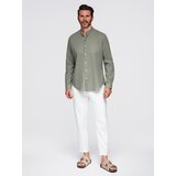 Ombre Men's linen shirt with stand-up collar and pocket REGULAR FIT - khaki | shoptok.hr