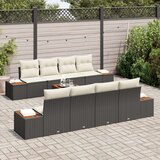  9-delni Vrtni Sofa Set z Blazinami Črna Poli Ratan Acacia, (22090916) | Shoptok.si